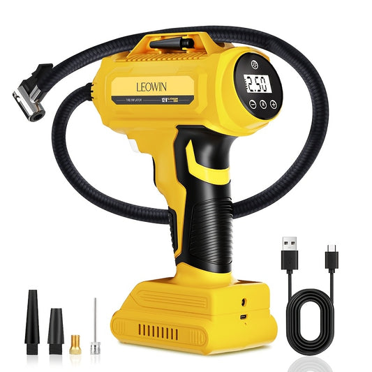 Tire Inflator Portable Air Compressor with Auto-Shutoff, Handheld Air Pump, 150 PSI Cordless Car Tires Pump with Digital Pressure Gauge/LED Light for Cars, Motorcycles, Bikes, Ball - Compact, Rechargeable, And Easy-to-Use Design, Car Accessories