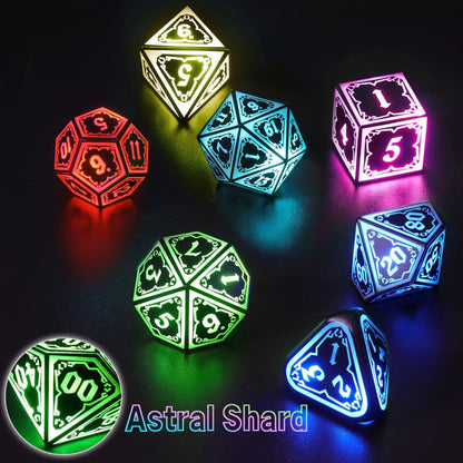 RGB LED DND Dice Set Rechargeable 7pcs – Illuminated Polyhedral Dice with Type-C Charging Case for D&D RPG Tabletop Games, Astral Shard Black, Glow in Dark Gift for Gamers