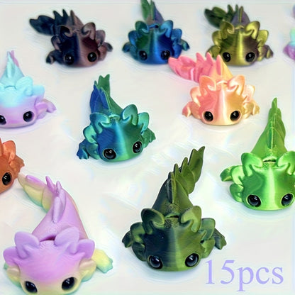 3D Printed Axolotl Figures Set 15pcs – Cute Mini Axolotl Toys for Desktop Decoration, DIY Miniature Landscape, Party Favors & Holiday Gifts | Random Color Assorted