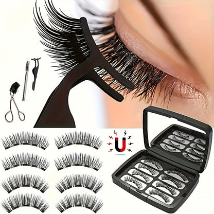 Reusable Magnetic False Lashes 8Pcs No Glue Double Strip Set with Applicator & Tweezers – Natural Everyday Makeup Look for Women, Daily Wear, Parties, Travel & Mom Gift
