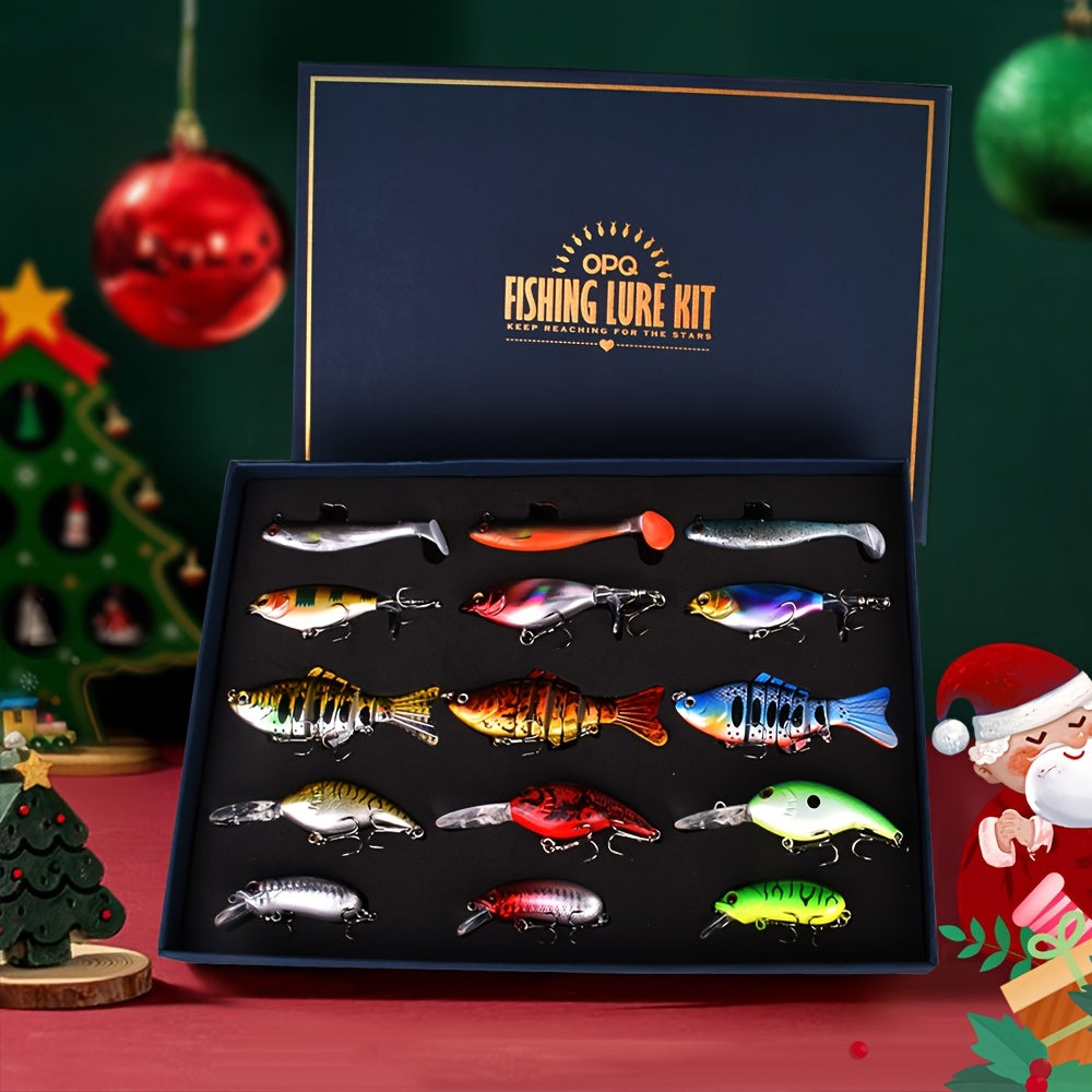 Swimbait Fishing Lures 15pcs Multi-Section Jointed Lure Kit for Bass Pike Trout, Saltwater Freshwater Realistic Swimming Action Fishing Bait Set G1 G2 G3 Styles, Fishing Gift Bundle