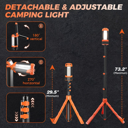 Rechargeable Camping Light with Stand 15000mAh 20000mAh High Capacity LED Tent Lamp - Portable Battery Powered Lantern for Camping Hiking Fishing Power Outages Emergency Outdoor Use