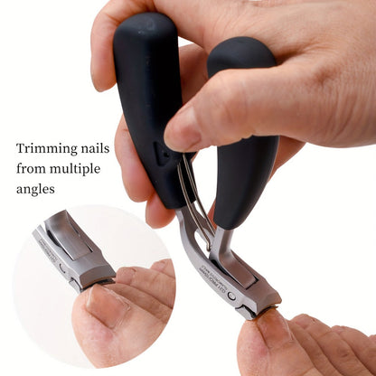 Nail Clippers Set for Thick Nails Heavy Duty 2-Piece — Professional Stainless Steel Toenail Clippers for Men, Elderly & Seniors, Concave Tilted Arc Blade, Splash-Proof Precision Trimming, Ergonomic Black Handle Kit