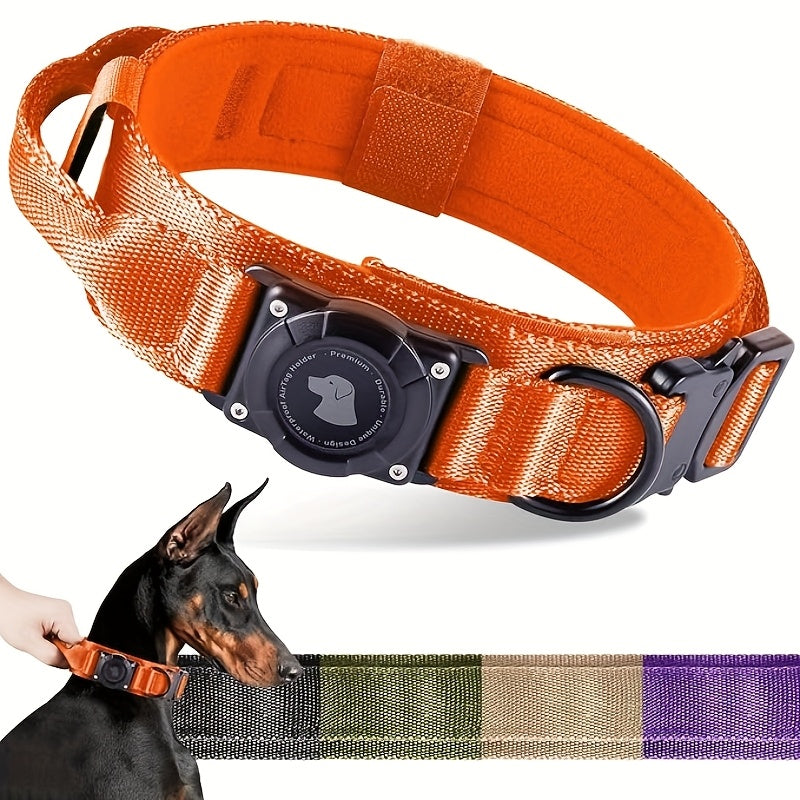 Tactical Dog Collar with AirTag Holder and Handle Adjustable Heavy Duty PC Case GPS Tracking Compatible for Medium Large Dogs M L XL 9 Colors No AirTag