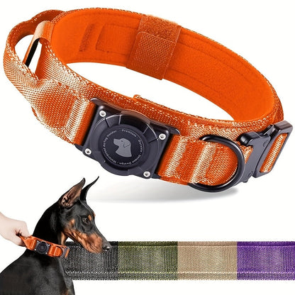 Tactical Dog Collar with AirTag Holder and Handle Adjustable Heavy Duty PC Case GPS Tracking Compatible for Medium Large Dogs M L XL 9 Colors No AirTag