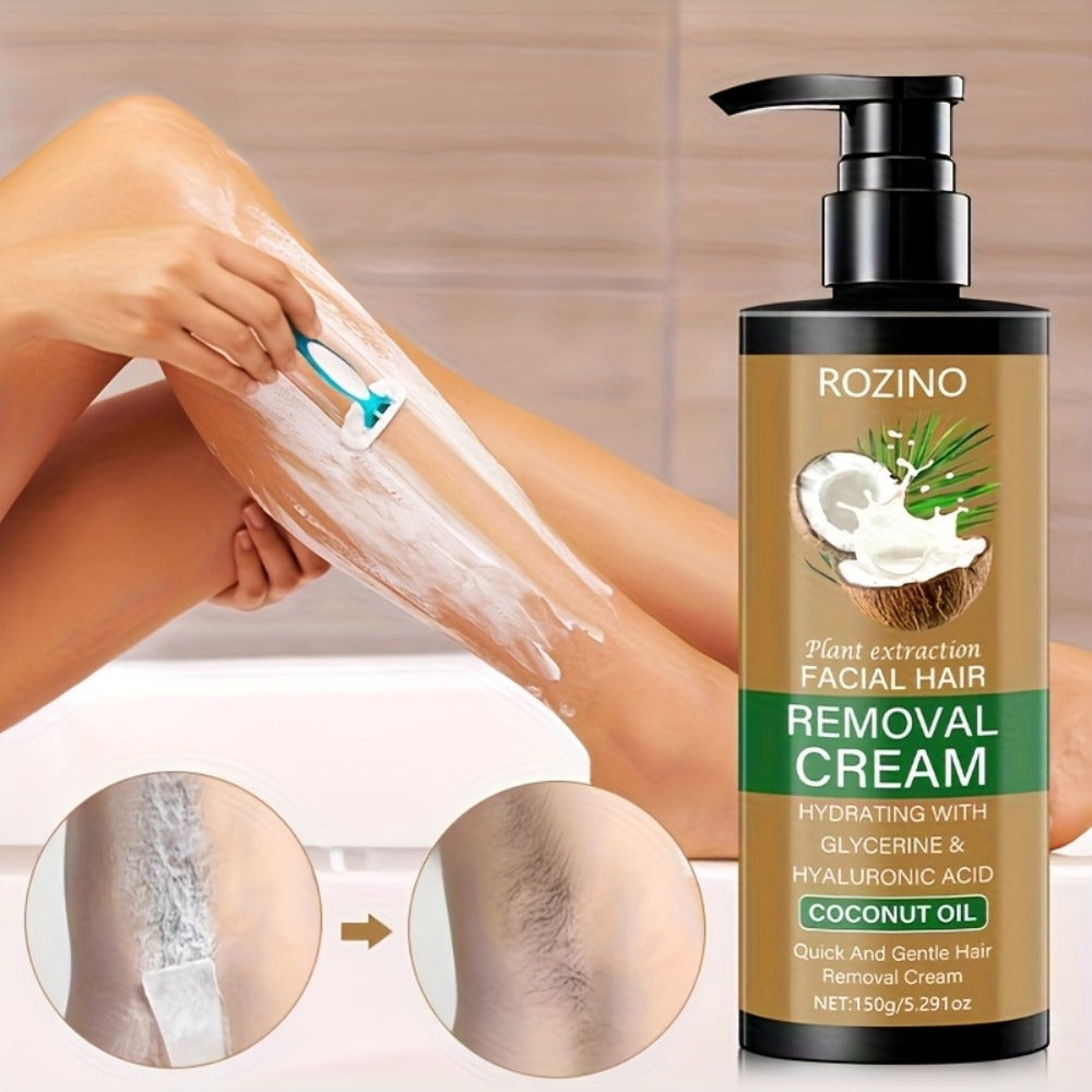 Semi Permanent Hair Removal Cream – Coconut Formula 150g, Use Once for 3-Month Effectiveness, Instant Non-Irritating Smooth & Residue-Free Depilatory for Face, Lips, Armpits, Legs & Private Areas