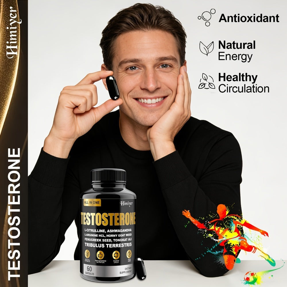 Male Testosterone Support Capsules with Maca Root, Epimedium, L-Citrulline & Ashwagandha — Men's Vitality, Strength, Stamina & Energy Supplement | Natural Performance Formula for Men Over 40 | 1 or 3 Pack
