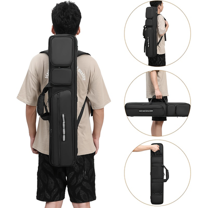 Pool Cue Case 4x4 with Hidden Backpack Strap | Billiard Cue Bag Holds 4 Butts & 4 Shafts | Hard Shell Pool Stick Carrying Case with Large Front Accessory Pockets | Black
