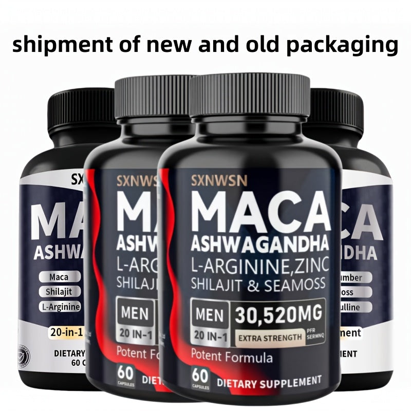 Ashwagandha & Maca Root Capsules with Sea Moss, Shilajit, L-Arginine & L-Citrulline – Stress Relief, Mood & Energy Supplement for Women and Men | Choose 60 or 120 Capsules | Daily Herbal Wellness Formula