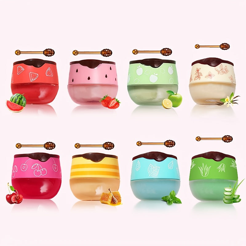 Vitamin E Lip Balm Set 8 Pcs Honey Pot Design — Propolis Overnight Hydration, 8 Flavors Honey Strawberry Watermelon Mint Aloe, Moisturizing Lip Treatment Gift for Women Girls & Beauty Lovers