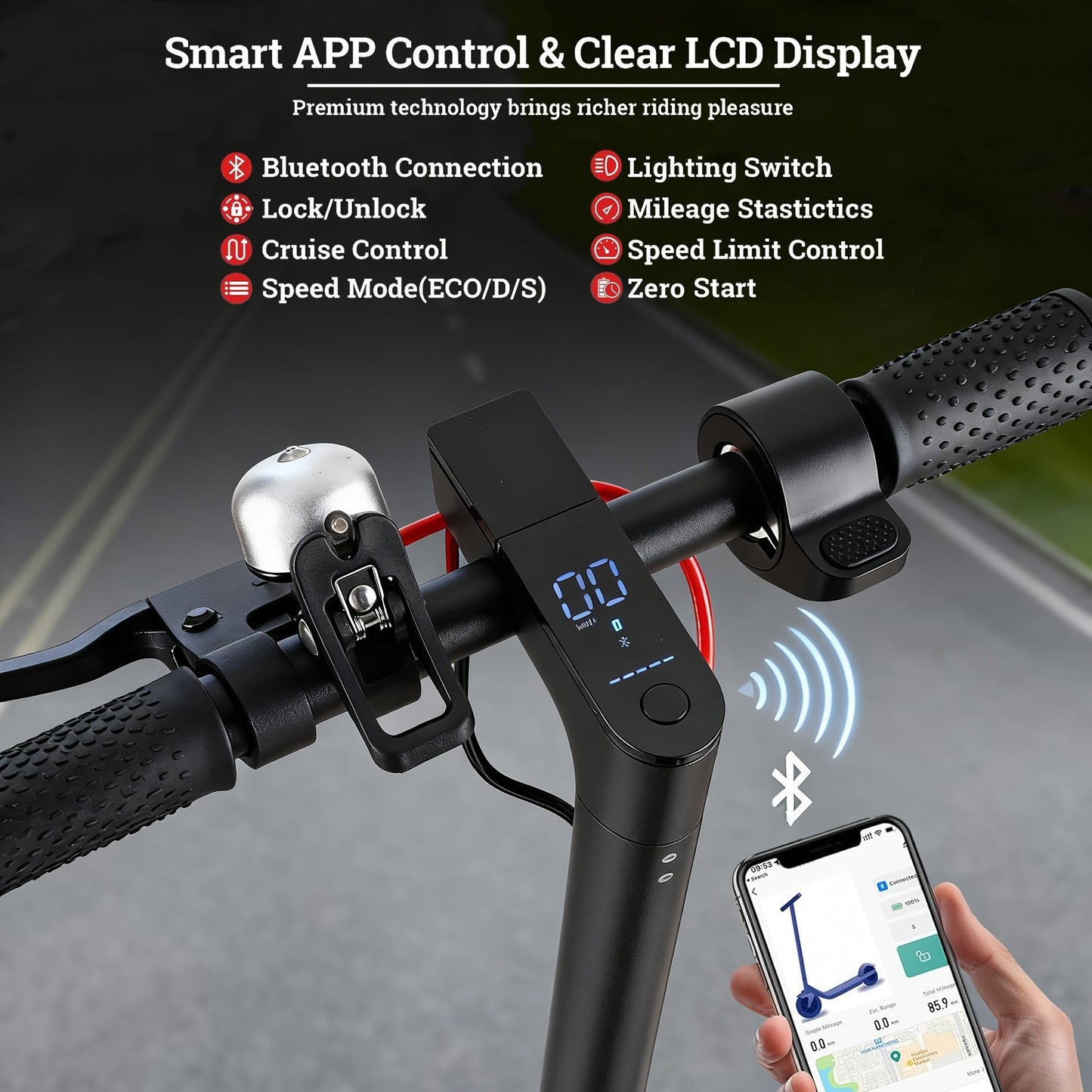 Foldable Electric Scooter for Adults – 350W Motor, 21-Mile Range, App Control, 3-Speed Modes, 8.5'' Tires