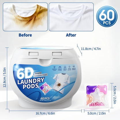 Laundry Pods 6-in-1 Concentrated – 60 Pcs 480g Deep Clean & Tough Stain Removal, Quick Dissolve No Residue, Spring Meadow Long-Lasting Fragrance, HE Compatible Washing Machine Detergent Pods (2026 Upgrade)