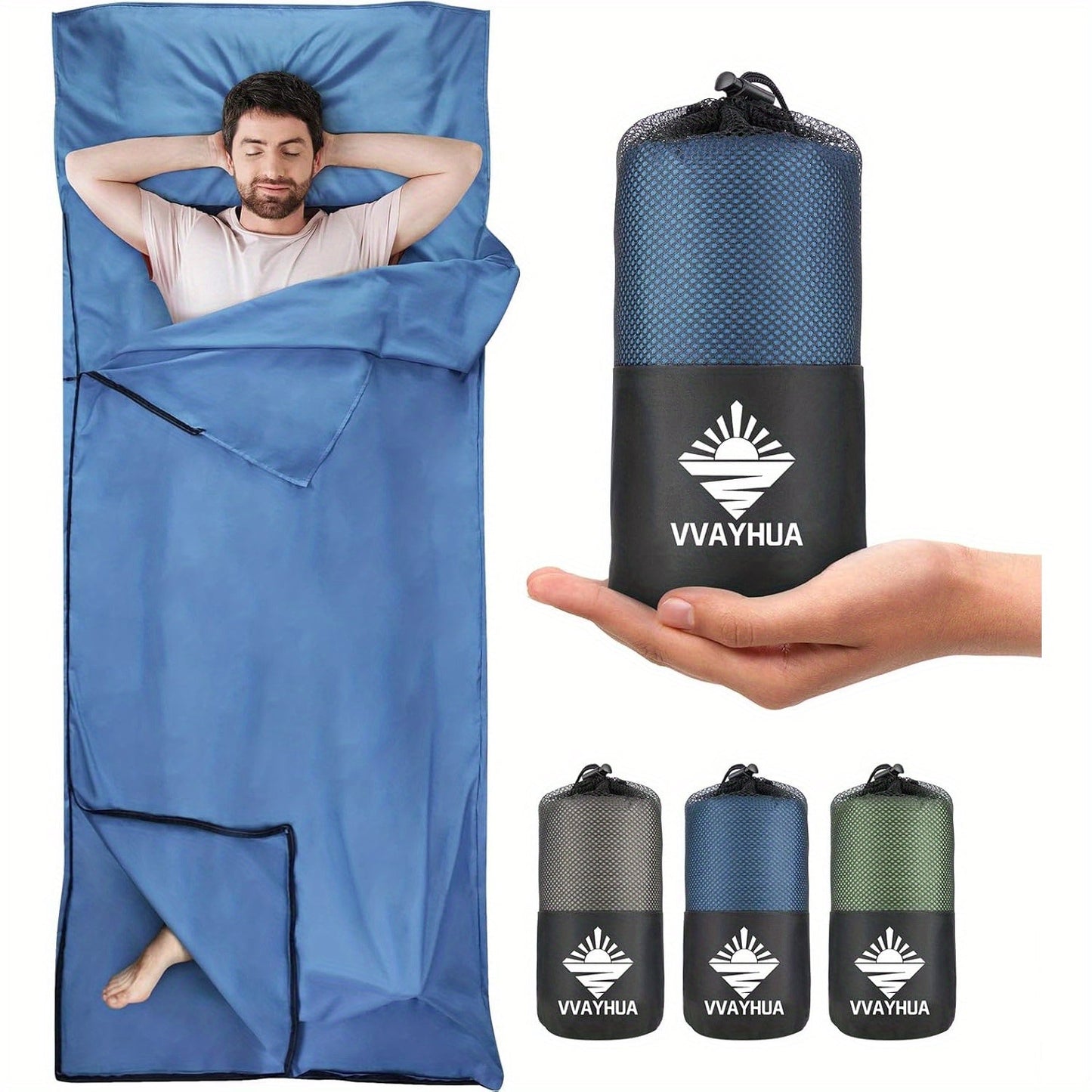 Sleeping Bag Liner for Adults – Two-Way Zipper Sleep Sack with Foot Exposure, Lightweight Portable Travel Sheet for Camping, Hiking, Hotel & Hostel Use, Single Size, Machine Washable