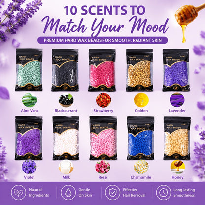 Hard Wax Beads for Hair Removal Full Body 1000g/2000g — Professional Waxing Kit with 20 Applicator Sticks, Low Melting Point Beginner-Friendly Depilatory Wax for Sensitive Skin, Unisex Women & Men