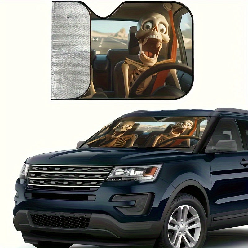 1pc Skull Pattern Car Windshield Sunshade - Front Window Sunshade with 4 Suction Cups, Universal Design, Effectively Keeps The Car Cool