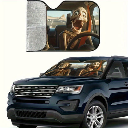 1pc Skull Pattern Car Windshield Sunshade - Front Window Sunshade with 4 Suction Cups, Universal Design, Effectively Keeps The Car Cool