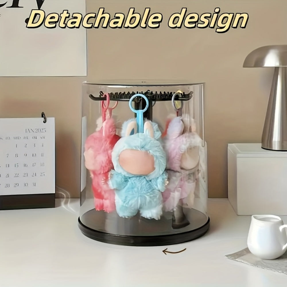 LABUBU Display Case 360 Rotating Acrylic Box with Dust Cover – Plush Toy Figure Storage Case Multi-Layer Hanging Rack for Collectible Figures Blind Box Anime, Black or White