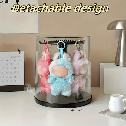 LABUBU Display Case 360 Rotating Acrylic Box with Dust Cover – Plush Toy Figure Storage Case Multi-Layer Hanging Rack for Collectible Figures Blind Box Anime, Black or White