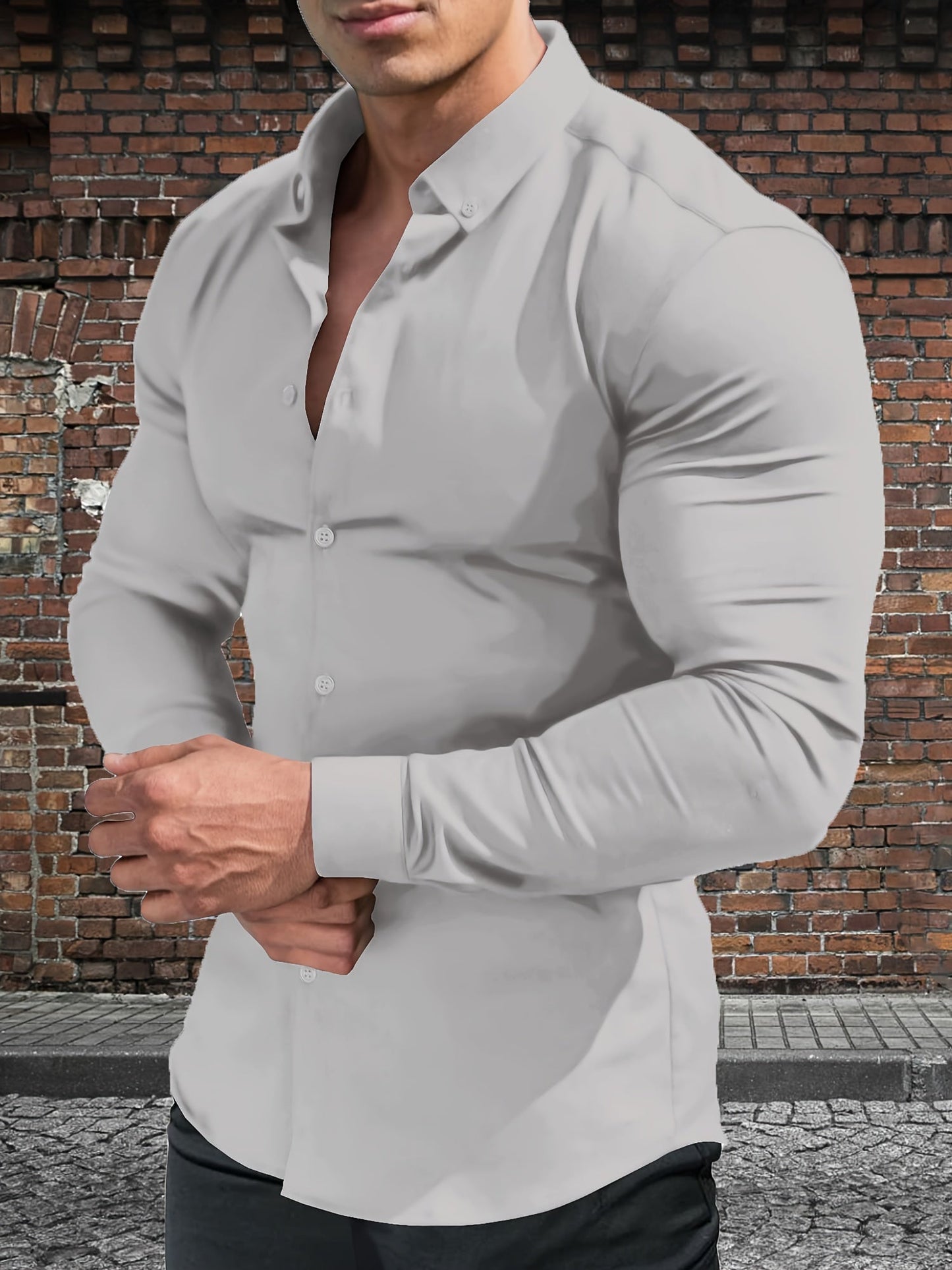 Men's Solid Slim Fit Long Sleeve Dress Shirt - Wrinkle Resistant
