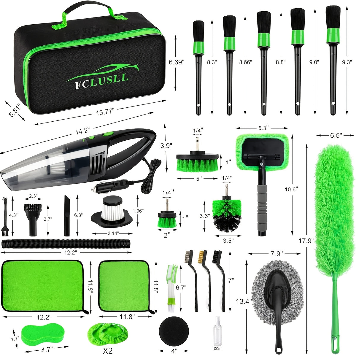FCLUSLL 17/24/29/32/35pcs Car Cleaning Kit, Including Portable Vacuum Cleaner, Windshield Cleaning Tool, Car Drill Brush Set, Interior Brush Set, Full Interior Care Set, Cleaning Set, Holiday Gift for Family And Friends