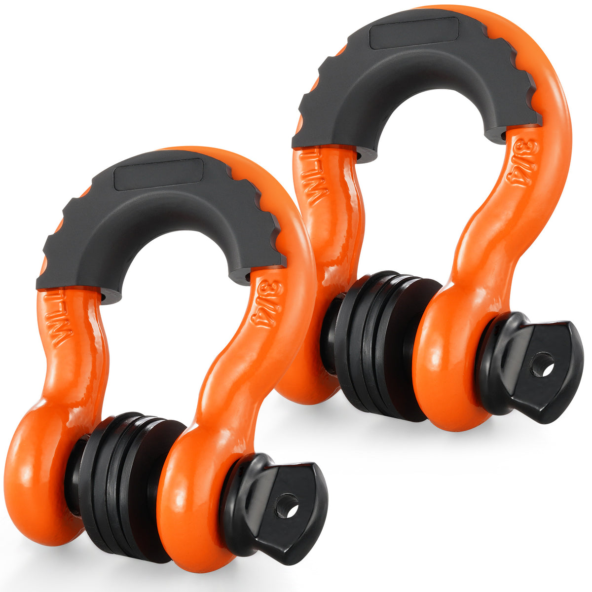 VEVOR 3/4" D-Ring Shackle, 2 Pack Alloy Steel Shackles 62832 lbs (28.5 Ton) Break Strength with 7/8" Screw Pin, Isolators & Washers, Heavy Duty Off Road Vehicle Recovery Shackle for Jeep Truck,Orange/Black/Red