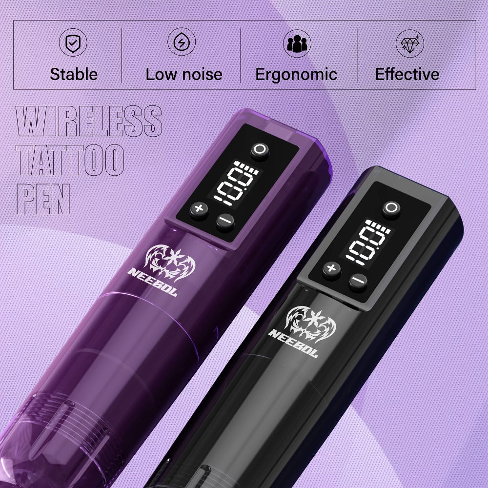 Wireless Tattoo Gun Kit – Neebol Cordless Rotary Tattoo Machine with 2000mAh Battery, 10 Cartridge Needles, 7 Inks, Green Soap & Tattoo Supplies – Portable Beginner & Artist Set