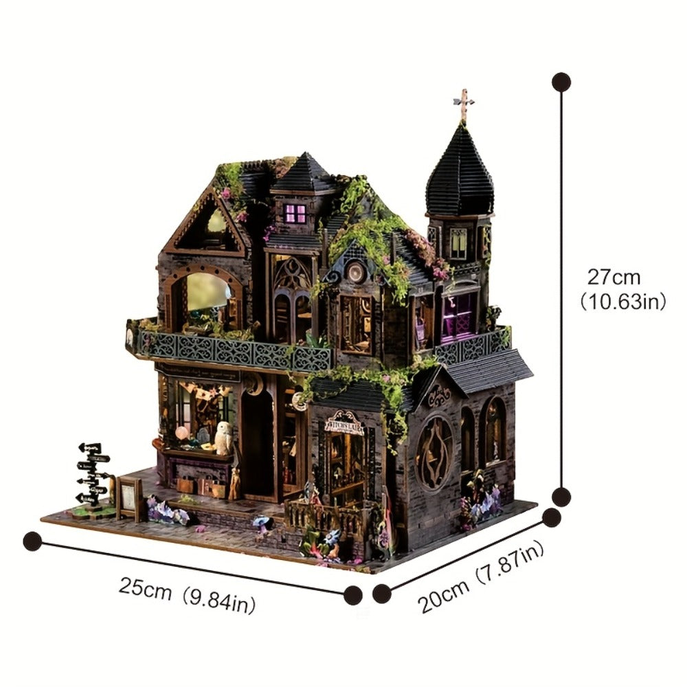 3D Wooden Puzzle Magic Castle Model Kit – DIY Assembly with Owl, Magic Hat & Flowers, Bookshelf Desk Decoration, Unique Gift for Adults Teens Birthday Valentine Halloween Christmas