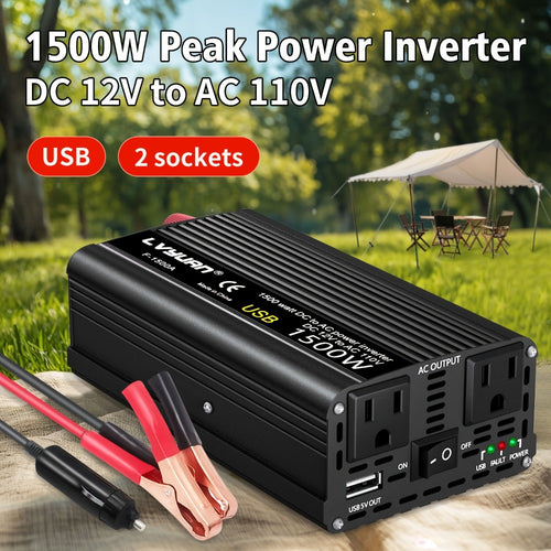 Car Power Inverter 500W 12V to 110V AC Outlet Converter with QC3.0 USB Port for Vehicle Boat Truck RV Portable Auto Power Adapter 200W Rated American Standard Socket Black Red
