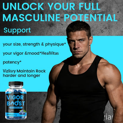 Male Enhancement Gummies with Zinc Maca Root Shilajit 60 Count Blueberry Flavor – Men's Vitality Stamina Drive Energy Booster Fast Acting Daily Supplement Rock Hard Performance