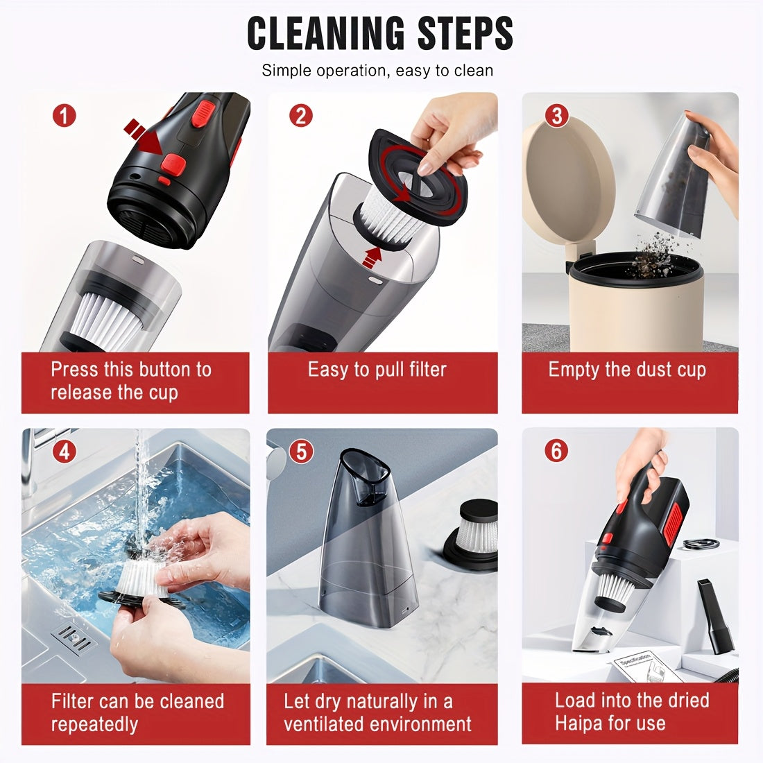 Wireless Convenient Handheld Car Vacuum Cleaner, Powerful Suction Kitchen Floor Cleaning Supplies, USB Charging Mini Cleaning Dust Collector, Suitable For Cars, RV, Home, Office, Industrial Sites And Other Gap Tools