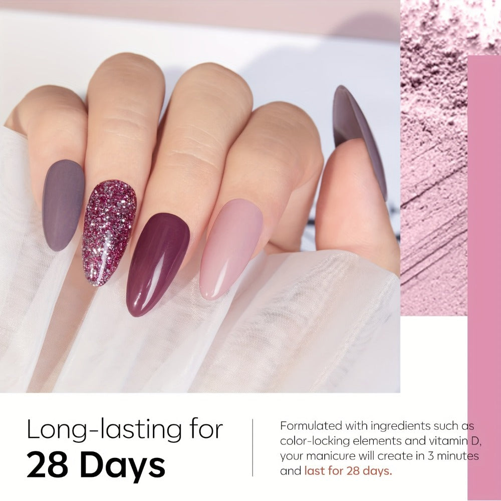 Nude Pink Glitter Dip Powder Kit 4 Colors with Base Coat Top Coat & Activator — All-in-One Beginner Starter Set for French Nail Art Salon & Home Manicure