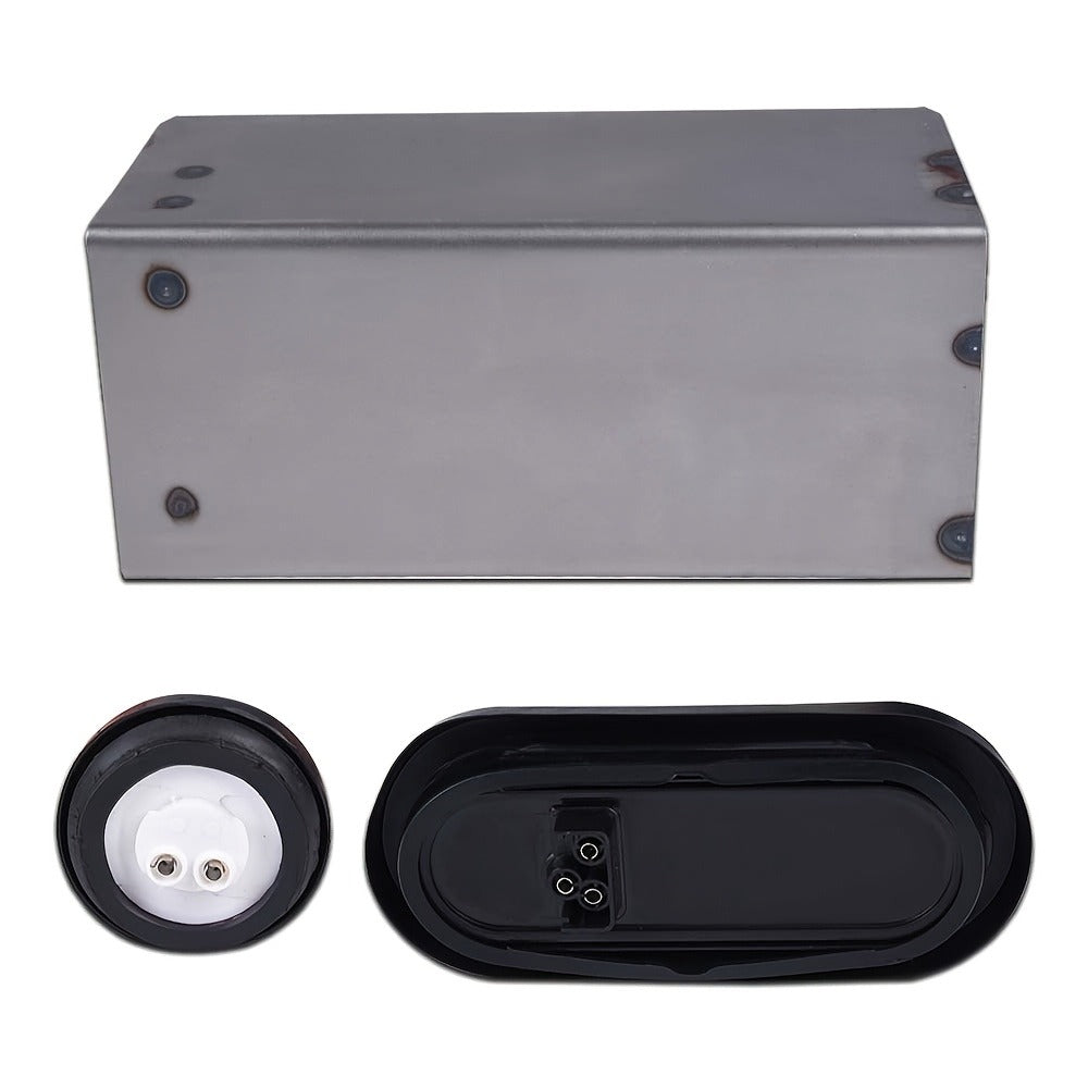 LED Trailer Tail Lights Steel Housing Box 6" Oval Stop Turn Tail Light + 2" Round Amber Marker Lights DOT Rated Heavy Duty for Semi Truck Cargo Boat Trailer, 14-Gauge Steel Enclosure