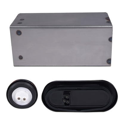 LED Trailer Tail Lights Steel Housing Box 6" Oval Stop Turn Tail Light + 2" Round Amber Marker Lights DOT Rated Heavy Duty for Semi Truck Cargo Boat Trailer, 14-Gauge Steel Enclosure
