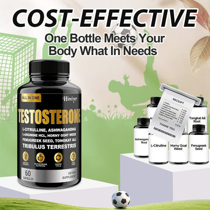 Male Testosterone Support Capsules with Maca Root, Epimedium, L-Citrulline & Ashwagandha — Men's Vitality, Strength, Stamina & Energy Supplement | Natural Performance Formula for Men Over 40 | 1 or 3 Pack