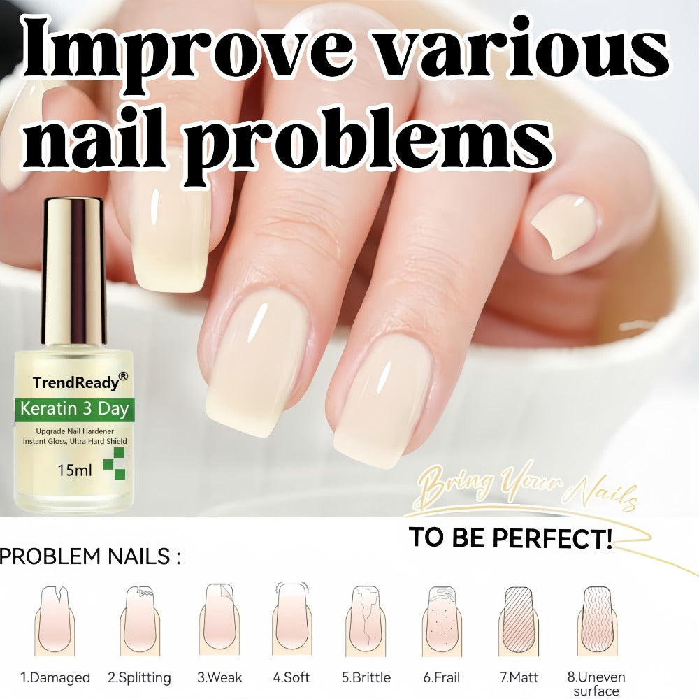 Vitamin E & Hyaluronic Acid Nail Hardener 2PCS 0.51oz – Protein Base Coat Ridge Filler & Concealer Quick Air-Dry Formula, Strengthens Weak Brittle Peeling Nails & Toenails, Clear Nail Treatment for Women Men