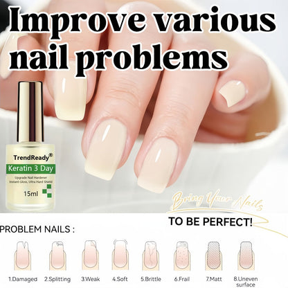 Vitamin E & Hyaluronic Acid Nail Hardener 2PCS 0.51oz – Protein Base Coat Ridge Filler & Concealer Quick Air-Dry Formula, Strengthens Weak Brittle Peeling Nails & Toenails, Clear Nail Treatment for Women Men