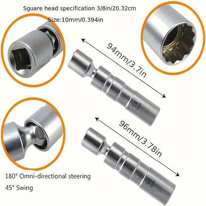 1/2 Inch Magnetic Universal Spark Plug Socket Tool Set, 2pcs Includes 0.55 Inch and 0.63 Inch Alloy Steel Ratchet Wrenches with 3/8 Inch Drive, Universal Spark Plug Removal Kit, Vehicle Maintenance Kit, Automotive Repair Tools, Durable Ratchet Wrench