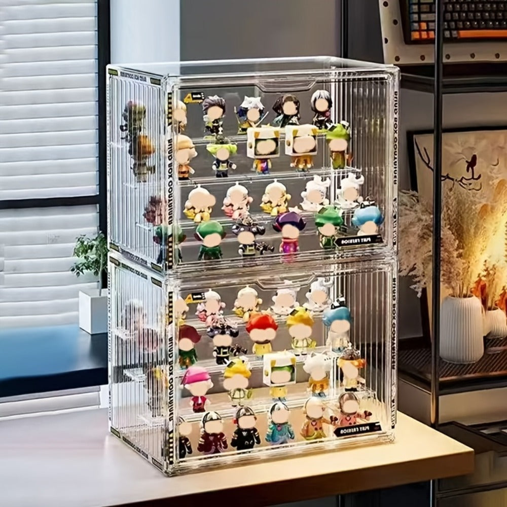 Acrylic Display Case for Figures 3 & 4 Tiers with Adjustable Dividers – Clear Dust-Proof Showcase Box with Magnetic Door for Collectibles, Action Figures & Miniatures