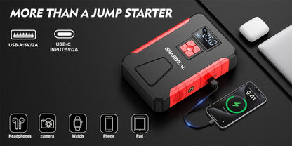 Portable Jump Starter with Air Compressor – 15000A-19000A Peak 350PSI 12V 17-in-1 Car Battery Jump Starter, Digital Display, LED Light & Smart Clamp for Cars Trucks SUVs