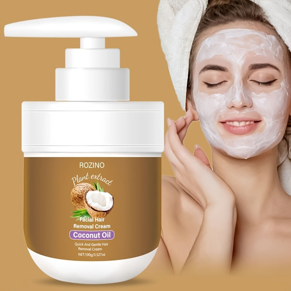Hair Removal Cream with Coconut Essence & Aloe – Mild Non-Irritating 5-Minute Formula for Underarms, Lips, Arms, Legs, Back & Bikini Area, Gentle Depilatory Cream for Sensitive Skin, 100g