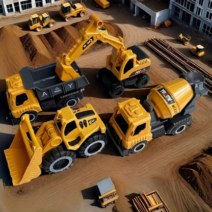 4-Piece STEM Construction Toy Vehicle Set for Toddlers | Shatterproof Excavator Mixer Dump Truck Bulldozer | No Battery Needed | Kids Engineering Toy Ages 2+