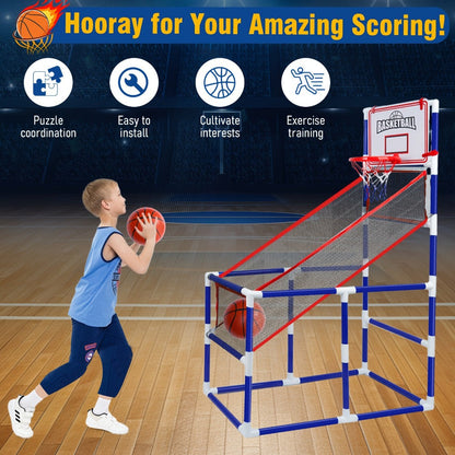 Kids Arcade Basketball Game Set with Hoop & 4 Soft Balls – Indoor Outdoor Sport Play for Ages 3+, Thick PVC Frame, Air Pump Included | Best Birthday Christmas Holiday Gift for Boys and Girls