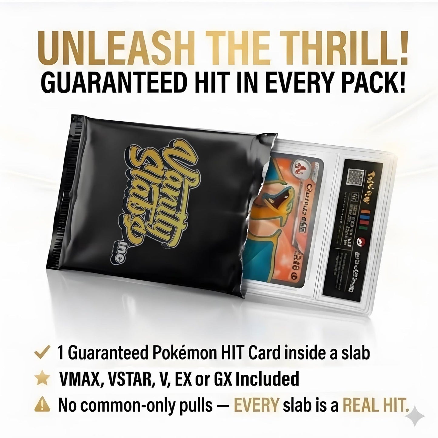 Pokemon Mystery Slab – Rare Hit Card in Premium Display Case | EX, V, VMAX, VSTAR or Full Art Guaranteed | English or Japanese | Gift for Kids & Collectors