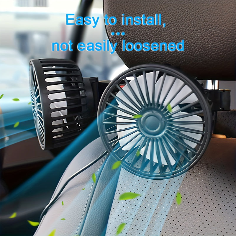 Car Fan, Car Small Air Conditioner, Double-headed Rear Exhaust Fan, Strong Wind, 5 Blades, 360-degree Rotation, Extra Large Air Volume, Subwoofer Operation, Easy Clip Installation, Foldable Hidden Under Headrest, Disassembly for Multi-scene Use