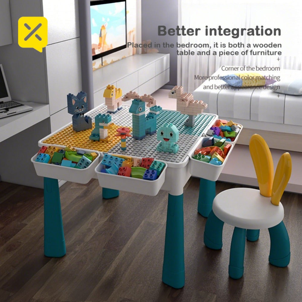 Kids Activity Table Building Blocks LEGO Compatible Play Table for Toddlers – Durable ABS Plastic Space-Saving Corner Design, Birthday Christmas Gift for Boys Girls Ages 3+