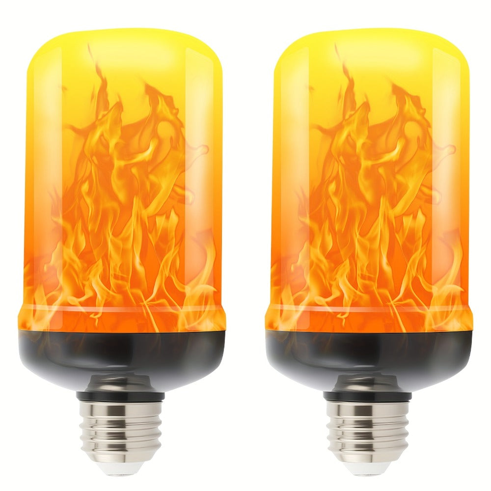 Flame Effect Light Bulb E26 Gravity Flicker 51 LEDs 3W with 4 Modes – Fire Effect Flickering Bulb for Christmas Halloween Indoor Fireplace Decor Atmosphere Lighting, Yellow, 2-Pack