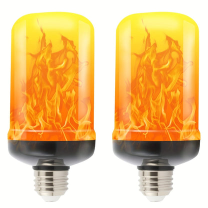 Flame Effect Light Bulb E26 Gravity Flicker 51 LEDs 3W with 4 Modes – Fire Effect Flickering Bulb for Christmas Halloween Indoor Fireplace Decor Atmosphere Lighting, Yellow, 2-Pack