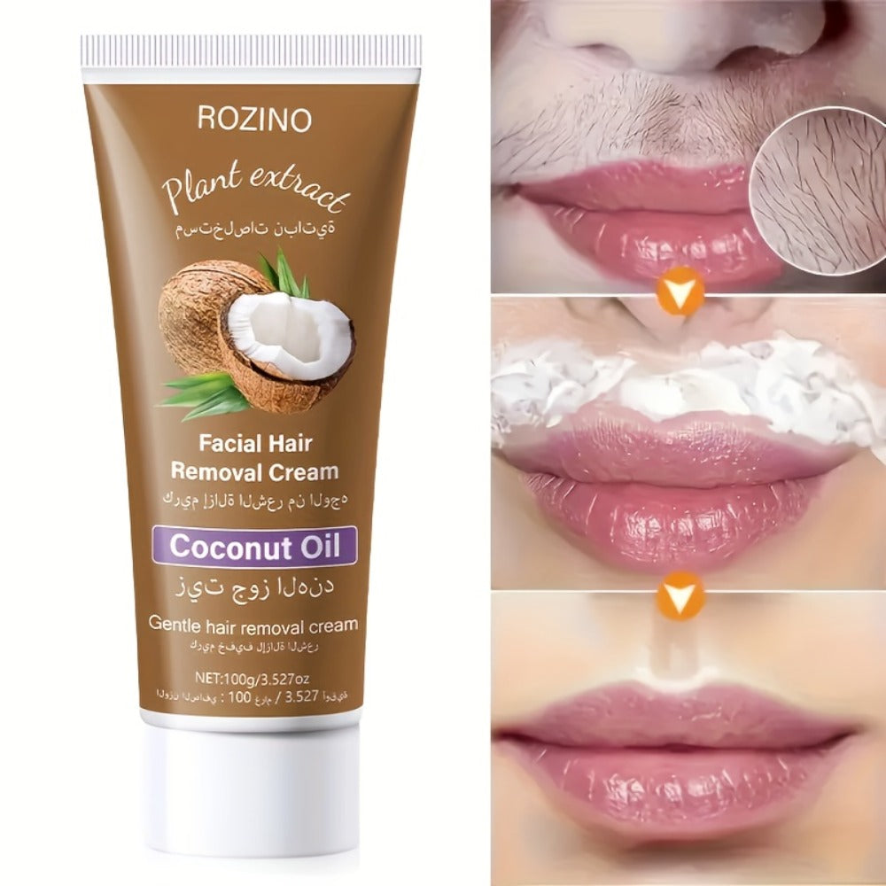 Coconut Hair Removal Cream 100g — Painless Depilatory for Women, Face Legs Armpits Bikini Area, Gentle Sensitive Skin Formula, Semi-Permanent Smooth Results