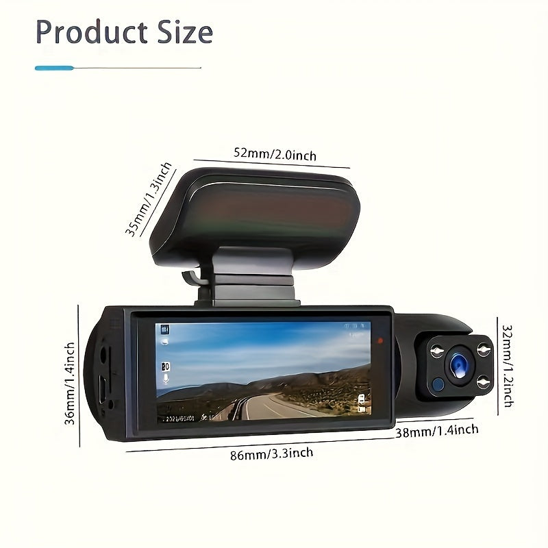 1080P Dual Camera, Dash Cam for Cars, Front And Inside, Car Camera with IR Night Vision, Loop Recording, Wide Angle Car DVR Camera with 3.16 Inch IPS Screen, Dual Lens Car Dashboard Video Cam, Without Battery