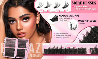 800Pcs Volume Lash Clusters Kit 30D 40D 60D 80D — Wispy DIY Eyelash Extensions with Bond Seal & Applicator, Mixed Length Fluffy Cluster Lashes for Prom Party Bridal Glam & Natural Look